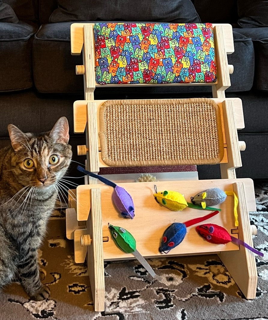 ScratchLadder: Colorful Cats Catnip Cushion, Sisal Carpet, Felt Mice