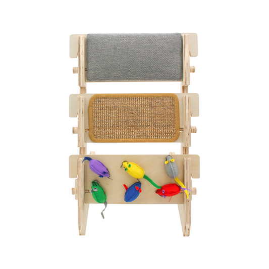 ScratchLadder: Seriously Grey Catnip Cushion, Sisal Carpet, Felt Mice