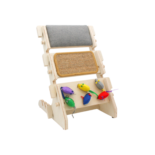 ScratchLadder: Seriously Grey Catnip Cushion, Sisal Carpet, Felt Mice