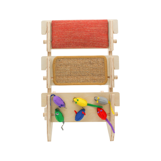 ScratchLadder: Red Velvet Catnip Cushion, Sisal Carpet, Felt Mice