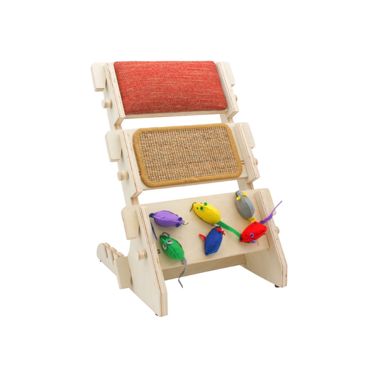 ScratchLadder: Red Velvet Catnip Cushion, Sisal Carpet, Felt Mice