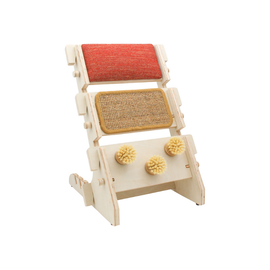 ScratchLadder: Red Velvet Catnip Cushion, Sisal Carpet, Grooming