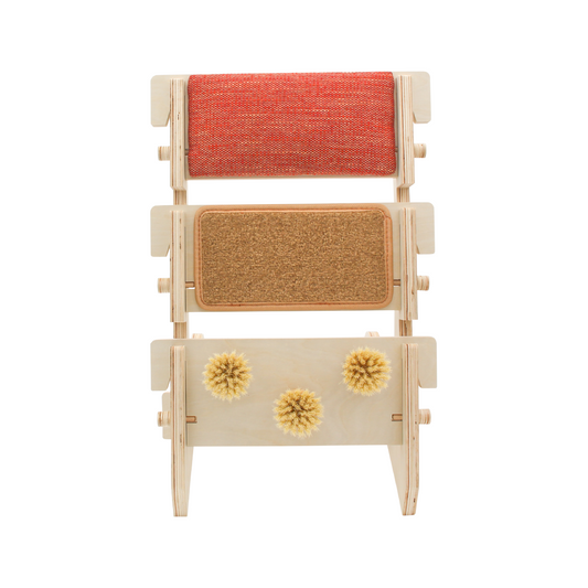 ScratchLadder: Red Velvet Catnip Cushion, Brown Carpet, Grooming