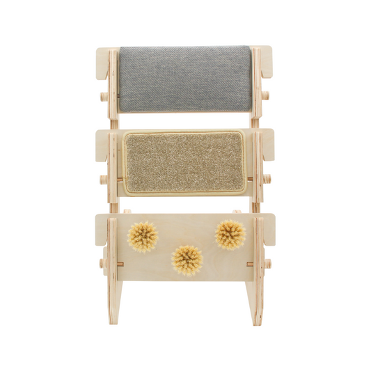 ScratchLadder: Seriously Grey Catnip Cushion, Beige Carpet, Grooming