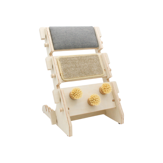 ScratchLadder: Seriously Grey Catnip Cushion, Beige Carpet, Grooming